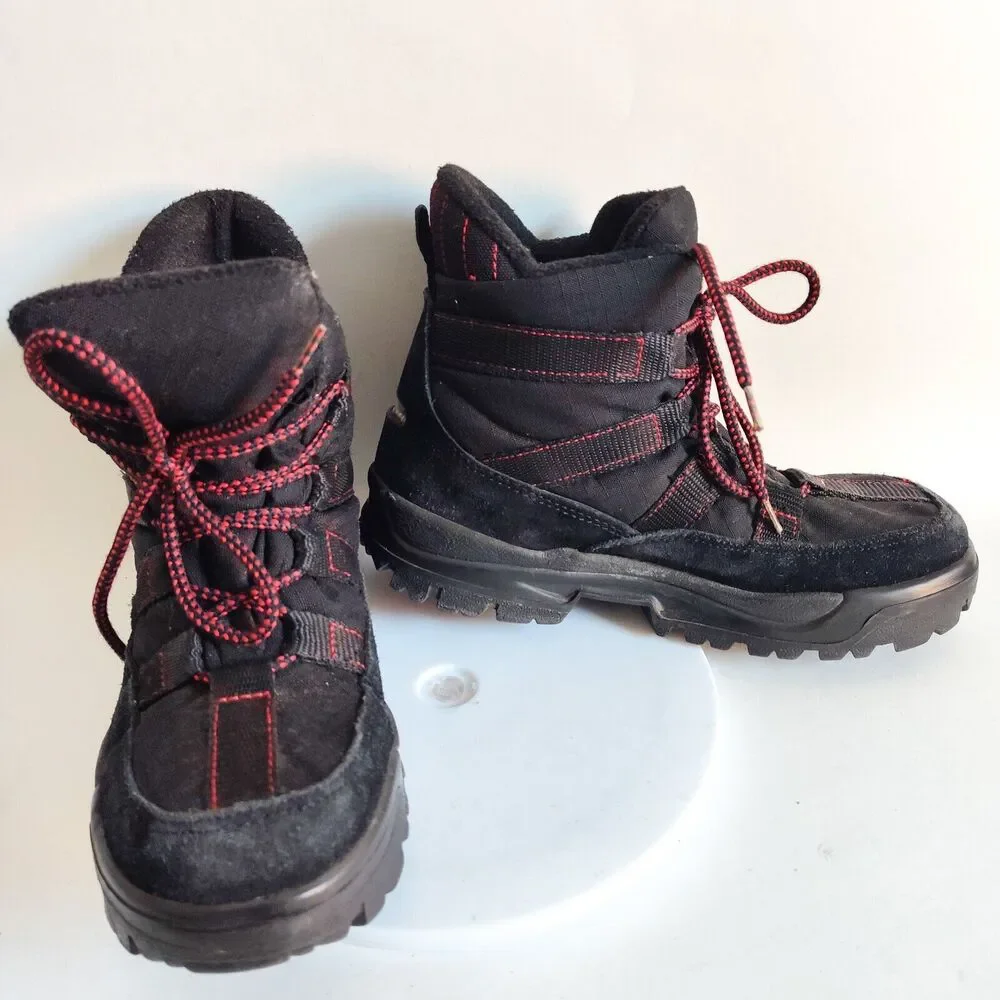 LL Bean Hiking Trail Boots Size 9.5 Vintage Leather Black‎ Red Insulated Womens